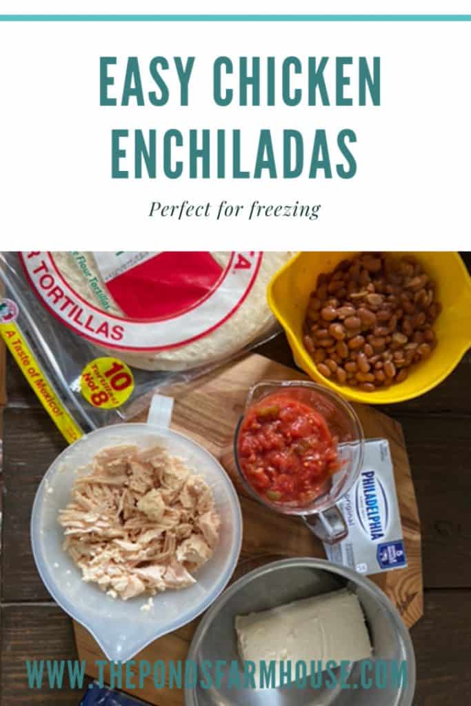 Easy Chicken Enchiladas Recipe is not only simple to make but perfect for freezing leftovers or making ahead of time.  This is one of my So Easy Even I Will Make It Recipes.  #chickenenchiladas 