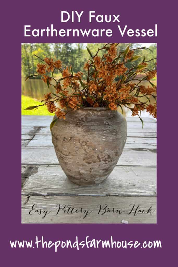 Easy Pottery Barn Hack - DIY Faux Earthenware Vessel.  Step by Step instructions to save you money and perfect for fall decorating, fall decor and autumn center pieces.  Bowl for flower Arrangements, shelf styling and more.  