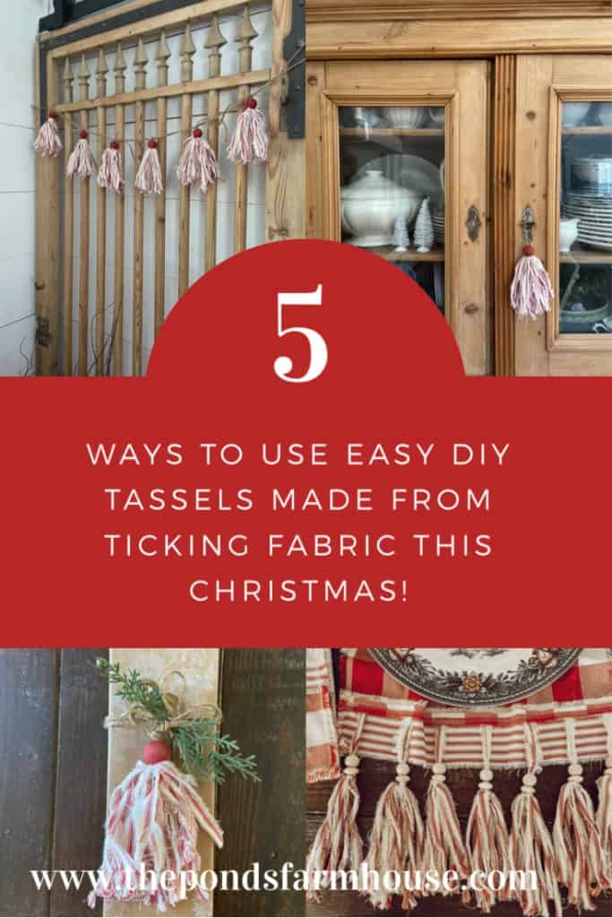 Tutorial to make  Easy DIY Tassels for a Christmas Garland and more cute and fun ways to use these fun tassels during the Holiday Season.    Tassels can be used for many decorating ideas this Christmas.  Be sure to check out all the ways to use these cute diy tassels.  