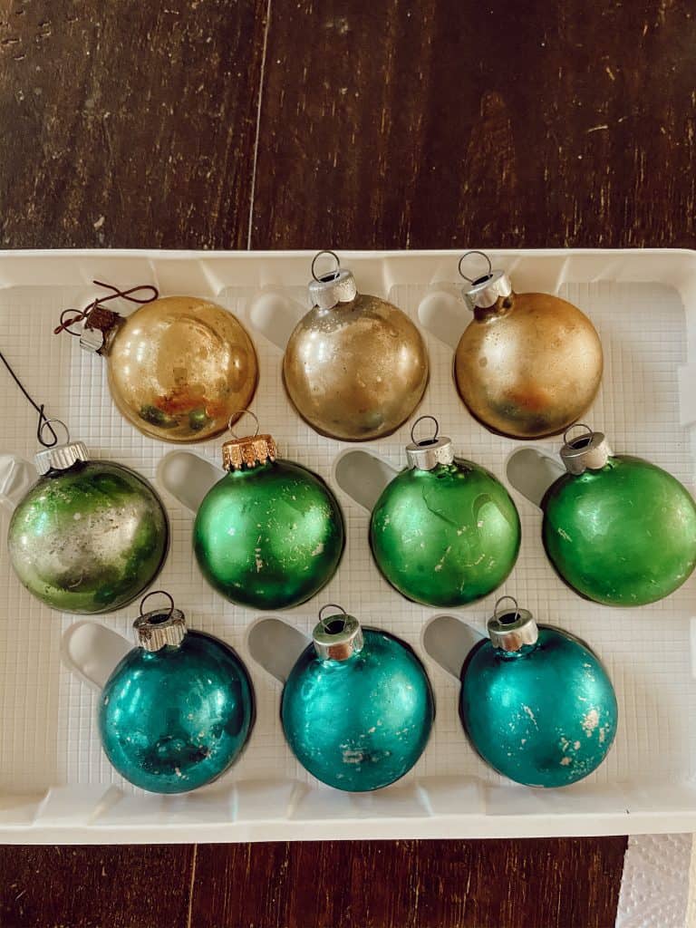 Vintage Shiny Brites and faux aged new ornaments look almost exactly alike.
