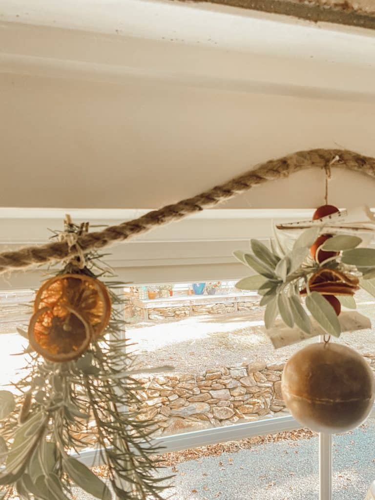 Farmhouse Style Cottage Core Christmas Garland with Dried Fruit and Fresh Herbs.  