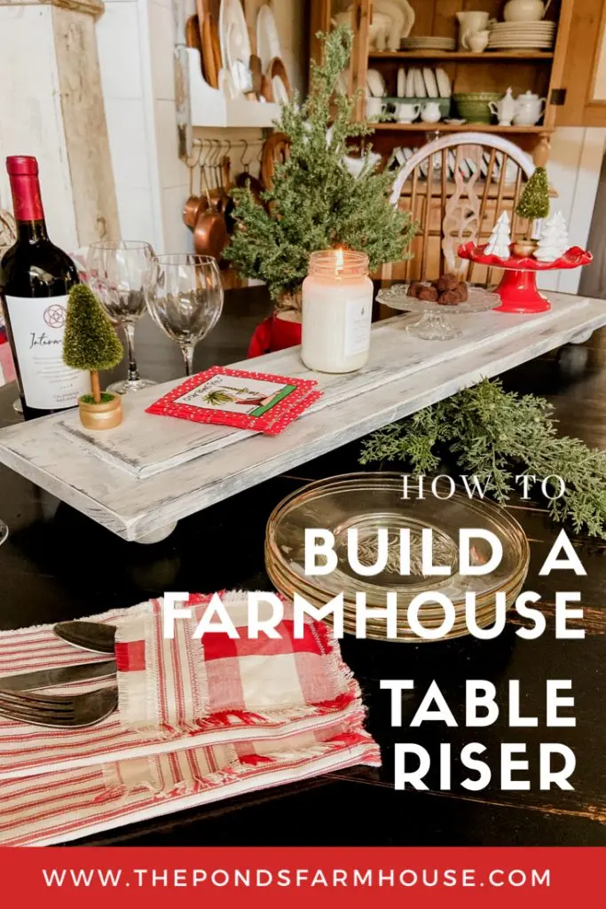 For this Easy to Make DIY Farmhouse Table Riser, you can use new wood but add a rustic appearance by distressing the wood and using a dry brush chalk paint technique. Create you own table riser with these easy to follow steps.