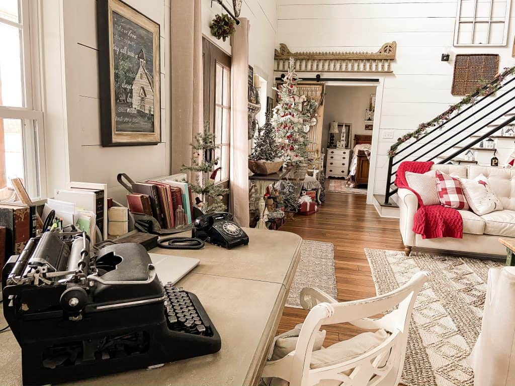 Vintage inspired Christmas Farmhouse Style office. 
