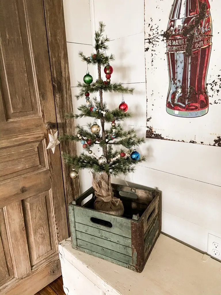 Old Crate with Christmas Decor.  
