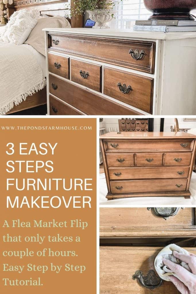 3 Step Easy Furniture Makeover Flea Market Flip for Farmhouse Furniture transformation. 