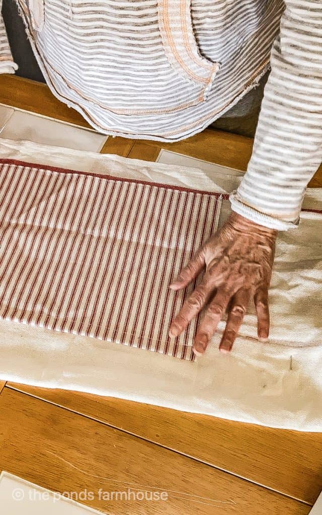 Add ticking fabric pocket to the tea towel DIY Garden Craft Apron Craft