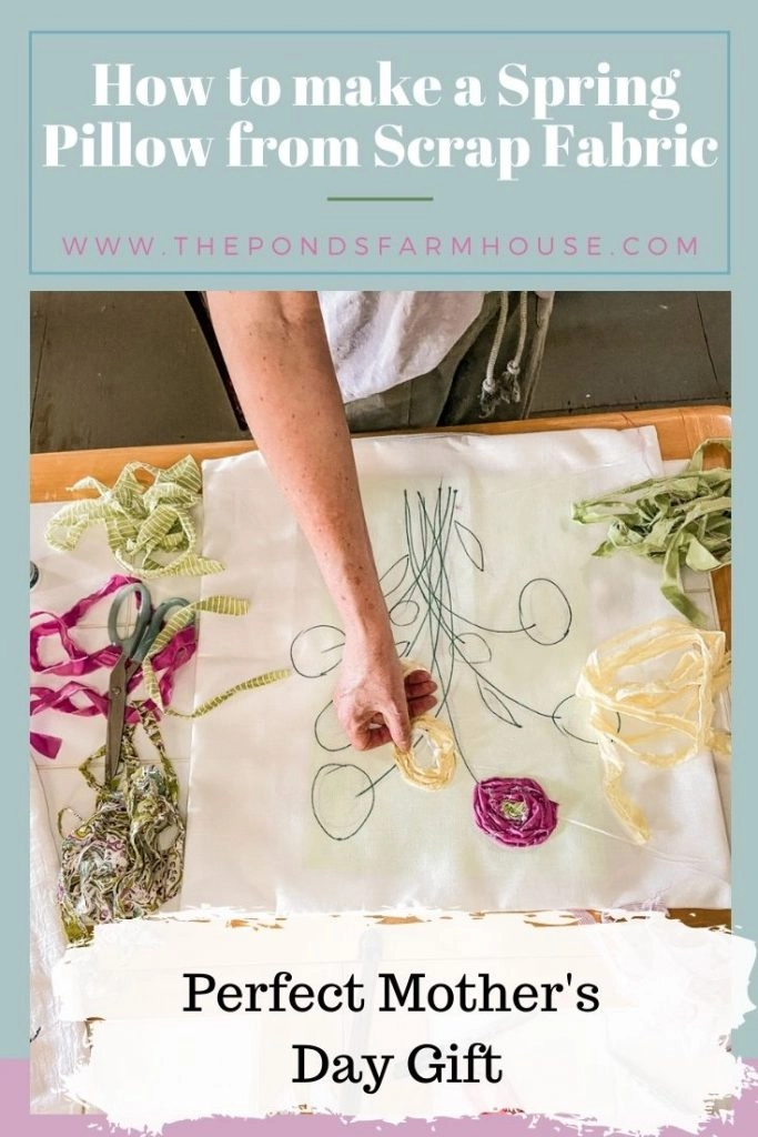 How to Make a Spring Flower Pillow with scrap fabrics for a Farmhouse style seasonal pillow cover.