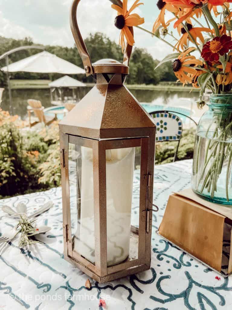 Copper outdoor lantern updated for Picnic tablescape