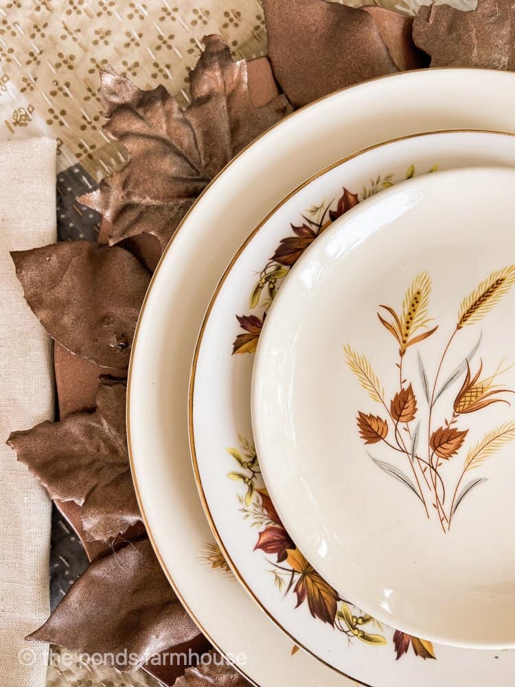 Fall Leaf DIY Plate Chargers with golden wheat dishes.  