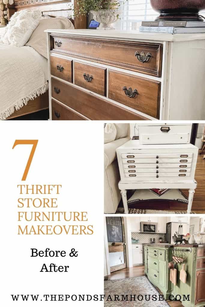 7 Thrift Store Furniture Makeovers From Trash to Treasure repurposed transformations.  