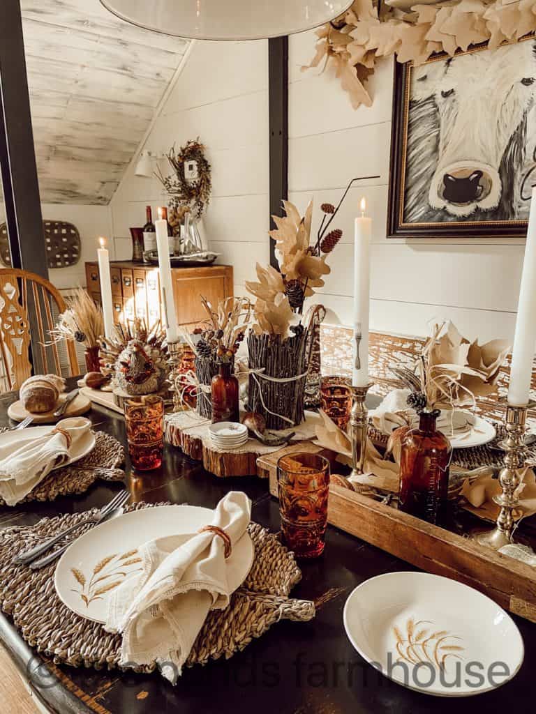 Thanksgiving Table Decor Ideas with Wheat plates.  