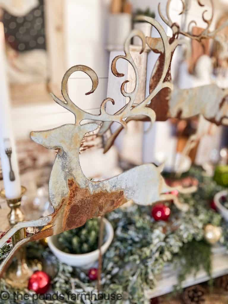 Close up view of reindeers as center piece for Christmas tablescape