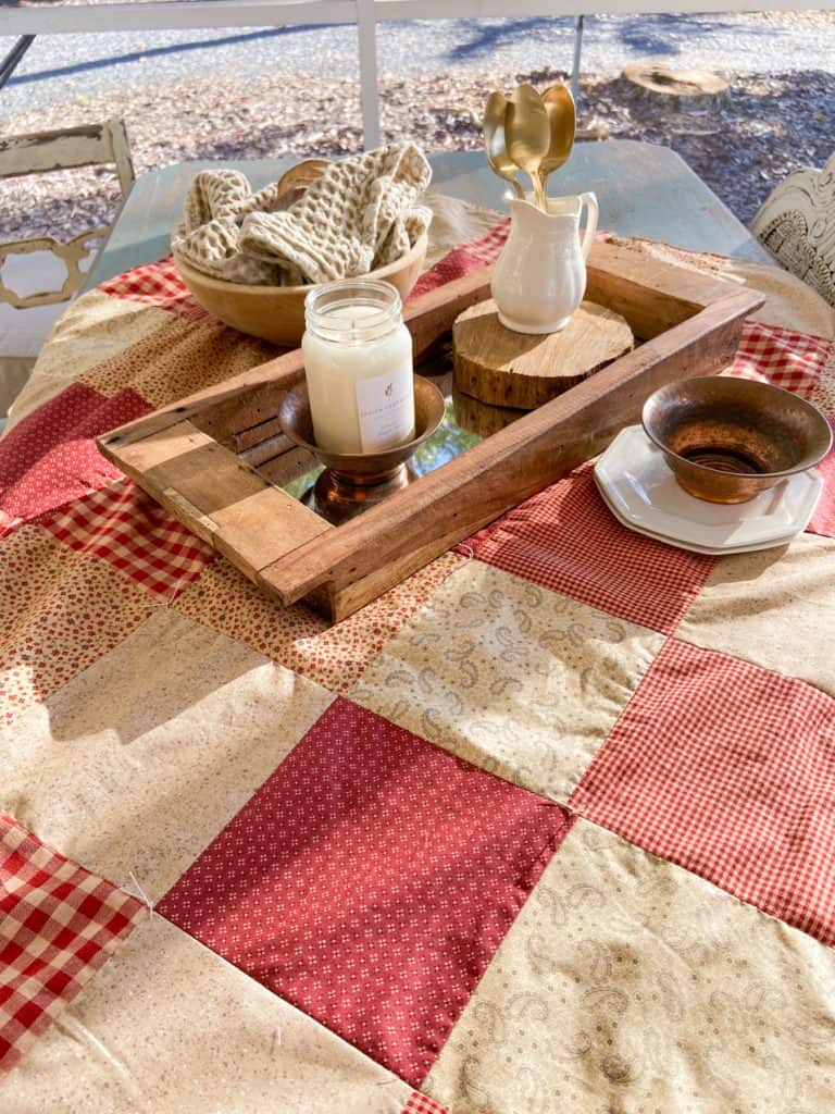Vintage Inspired Fabric Christmas Patchwork Quilt Tablecloth will look good for all seasons. 