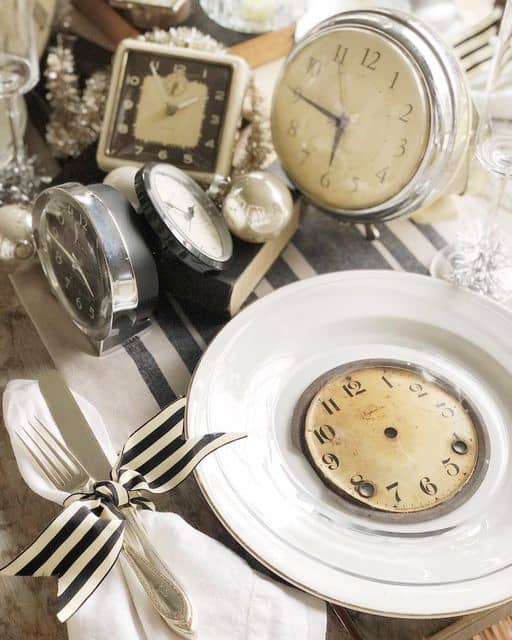 Ideas for New Year's Eve Party tablescape with a timely twist.