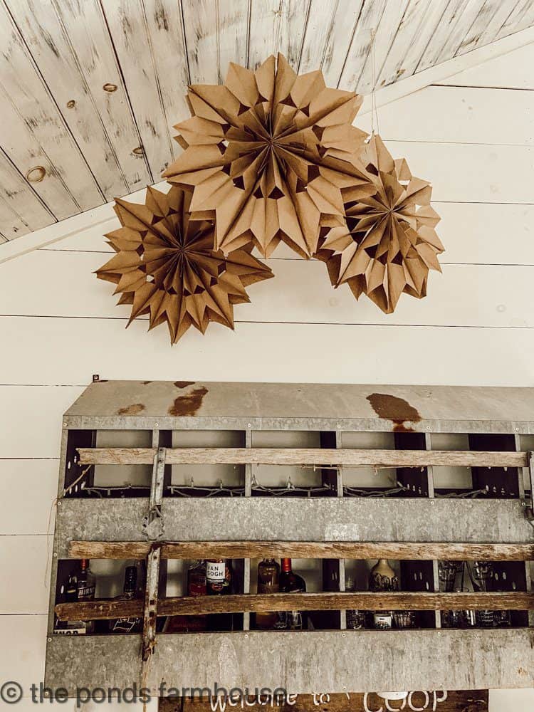 Loft with chicken Nesting Box for Bar Supplies and DIY Paper Bag Snowflakes