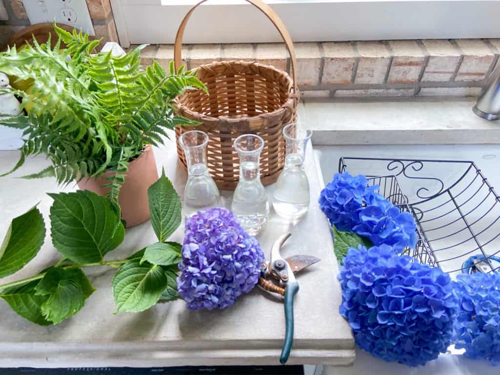 Gather supplies for this easy hydrangea basket tutorial.