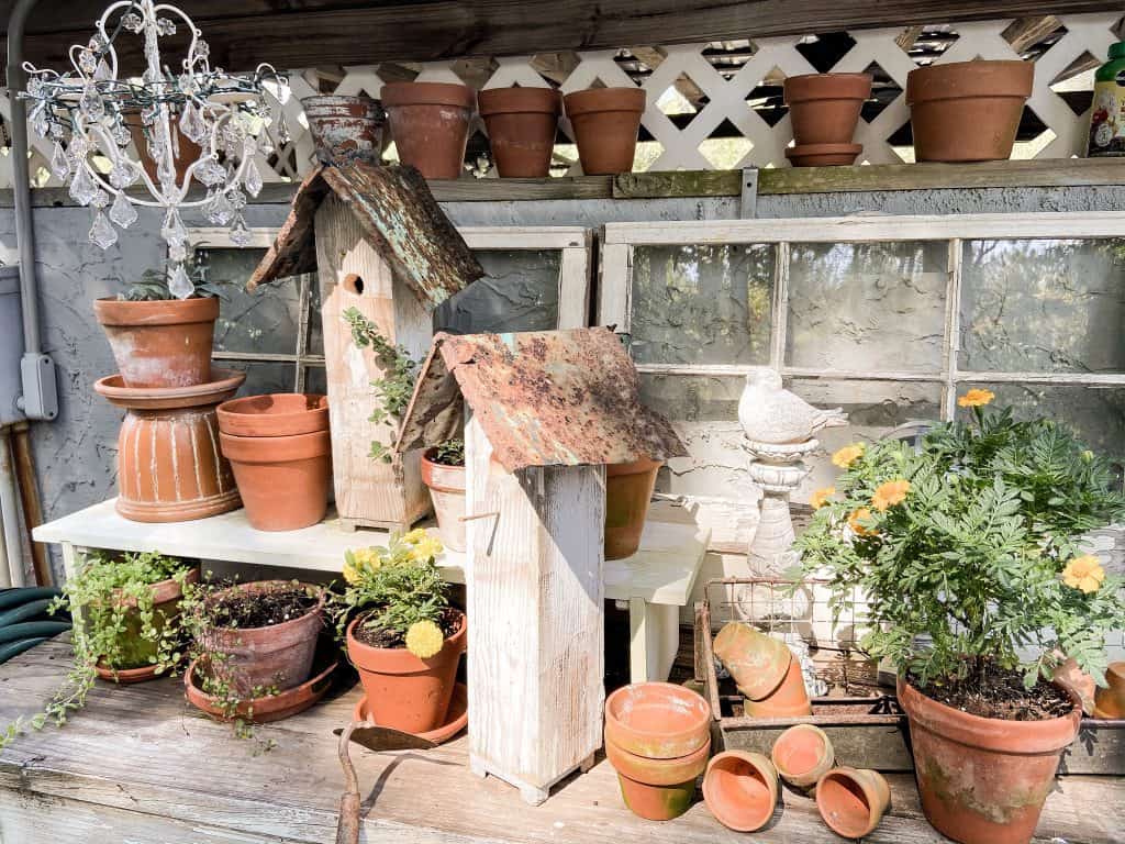 Rusty Metal roofs were made from scrape metal found in a trash pile on the property.  The perfect topper for building these Rustic Bird Houses.  See easy instructions for building your own.  