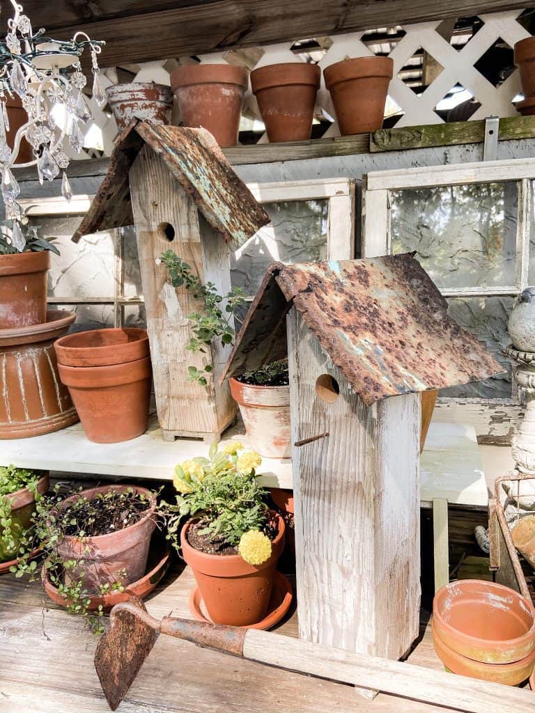 How to build a Rustic Bird House out of scrape materials and trash pile finds.  See how to make these whimsical birdhouses.  
