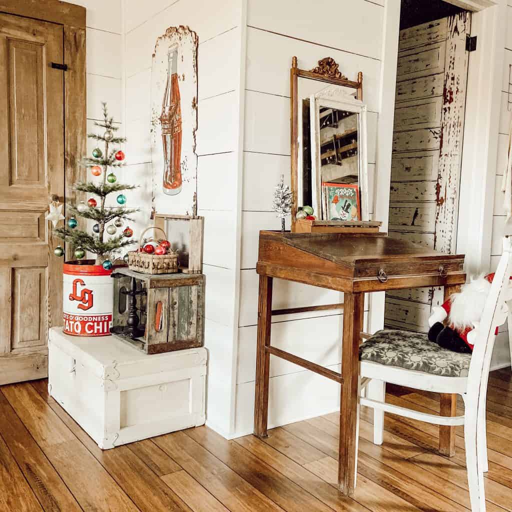 Vintage inspired flea market style decorating for Christmas.  