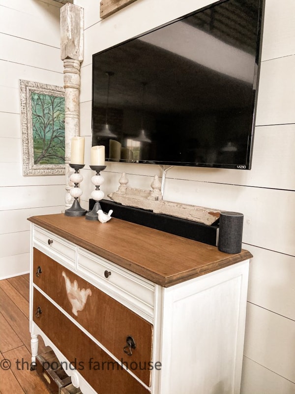 Antique Dresser, refinished in natural wood and old white chalk paint by annie sloan chalk paint.