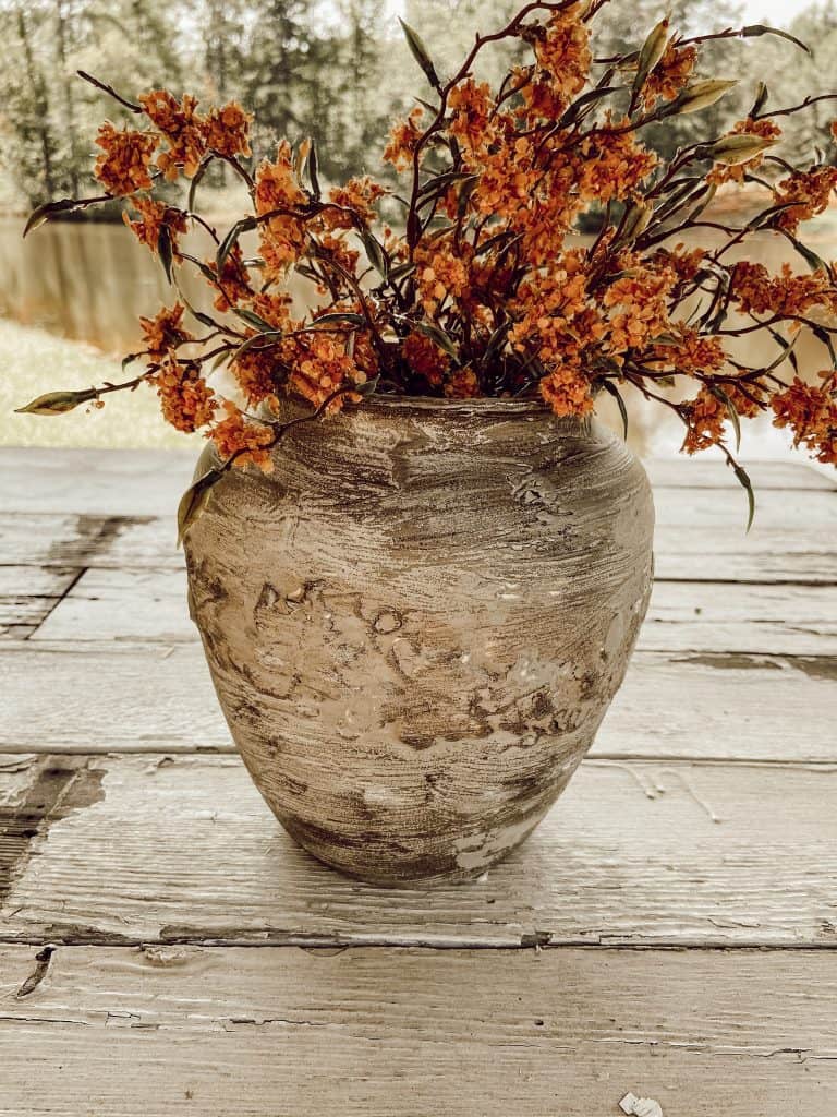 Easy DIY Faux Earthenware Vessel.  Bowl is perfect for flower arrangement, shelf styling and fall decorating.  Pottery Barn Hack.  