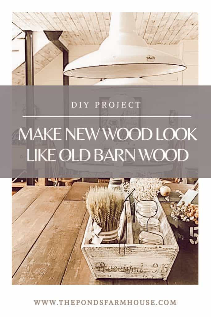 DIY Project to make new wood look like old barn wood for a kitchen island counter top.  See step by Step instructions on how to distress wood to achieve an aged look.  #distressed #barnwood 