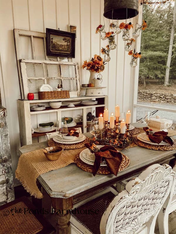 late summer to fall tablescape on screened porch