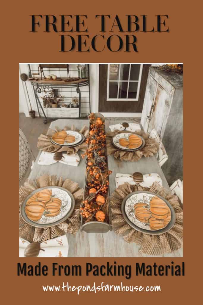 Trash to Treasure Craft Project. 
 Make these free diy plate charger's out of packing material.  Easy and free tutorial for free table decor.  Perfect for a fall tablescape.  Recycle, up-cycle, eco-friendly use of packing paper.  