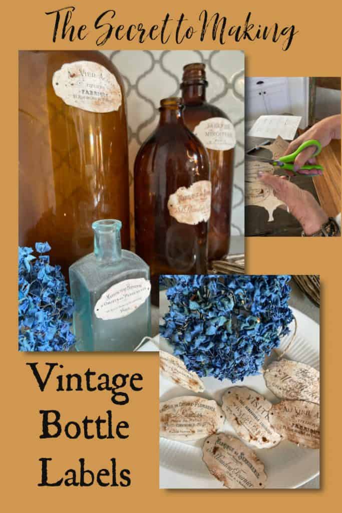 The Secret to Making Vintage Bottle Labels is an easy fun tutorial that you can do in an afternoon.  DIY, Simple, Easy, Craft, Rusted, Old, authentic 