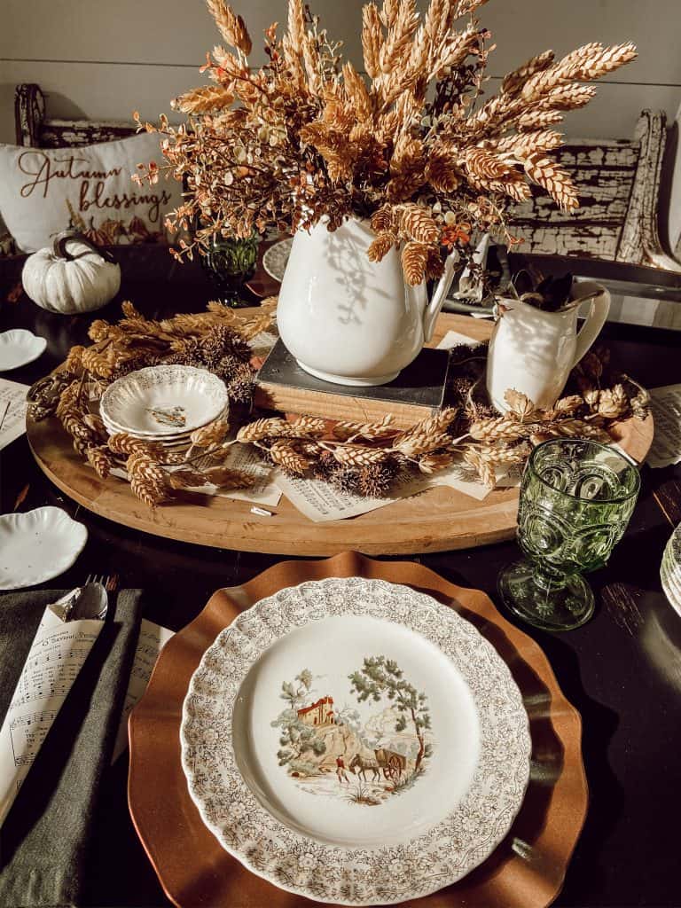 Fall Tablescape Inspiration with vintage dishes.  