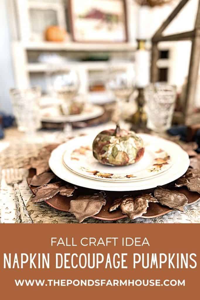 Decoupage napkin pumpkin on fall themed plate.