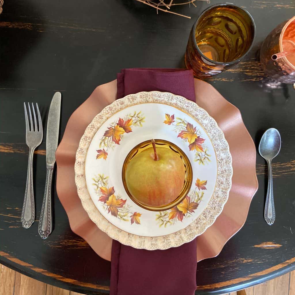 thifted place setting for a Thanksgiving Tablescape