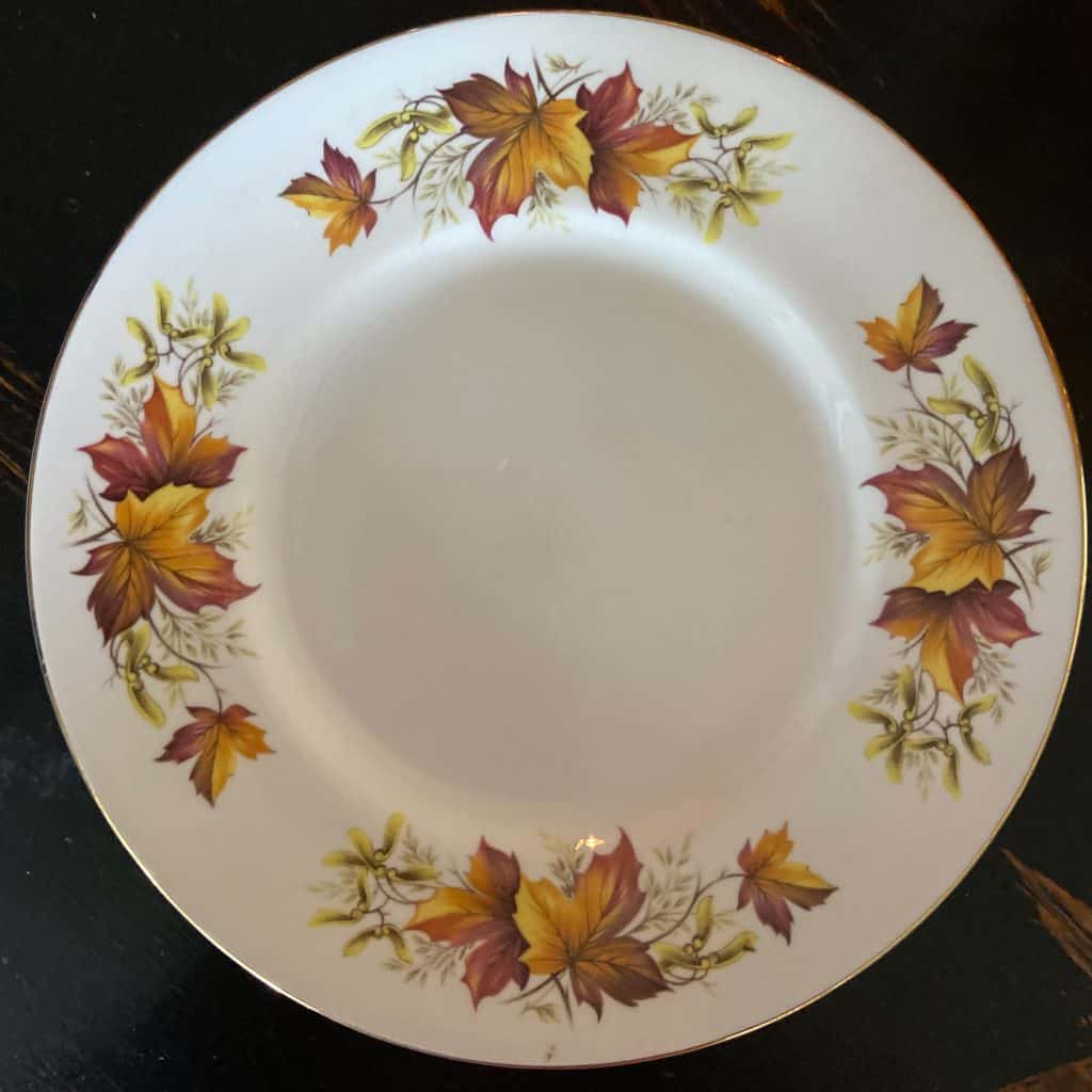 Thrift store dishes perfect idea for Thanksgiving Table Decorations on a budget