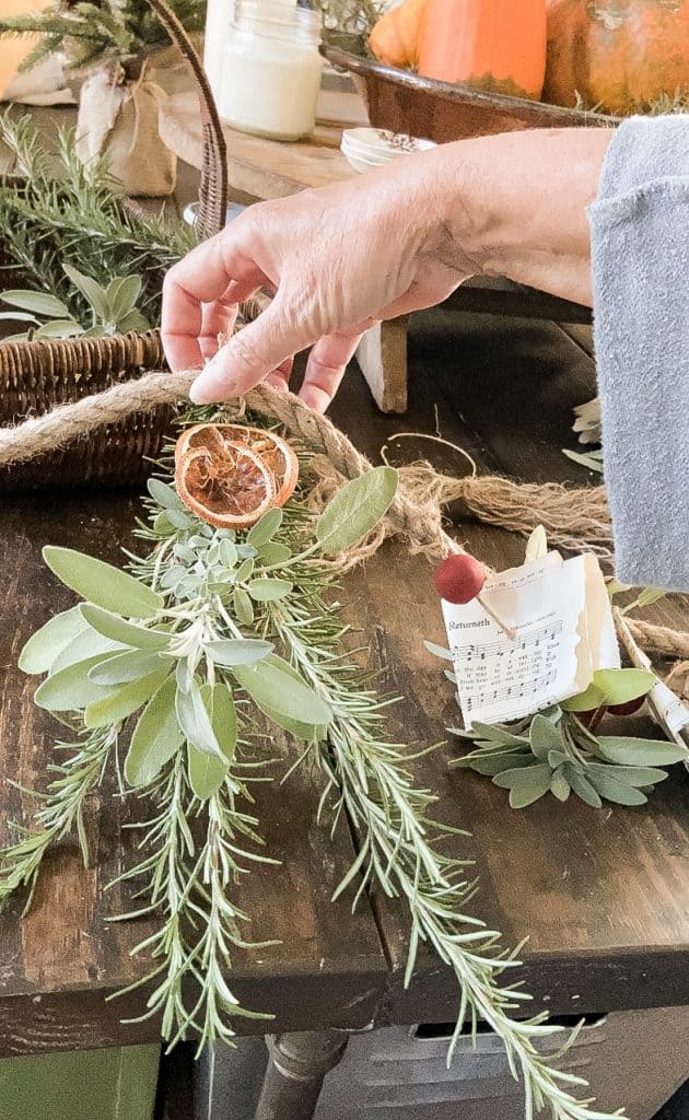 Fresh herb garland with rosemary and sage.  