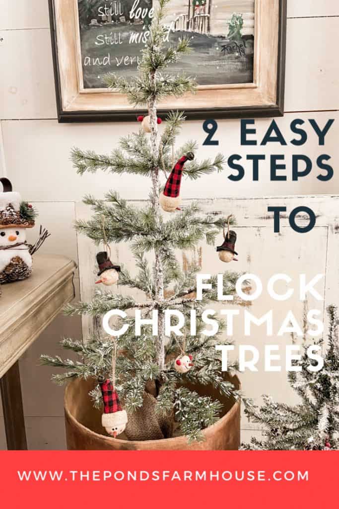 2 Easy Steps to add fake snow A Christmas Tree for a farmhouse style holiday decorating idea.