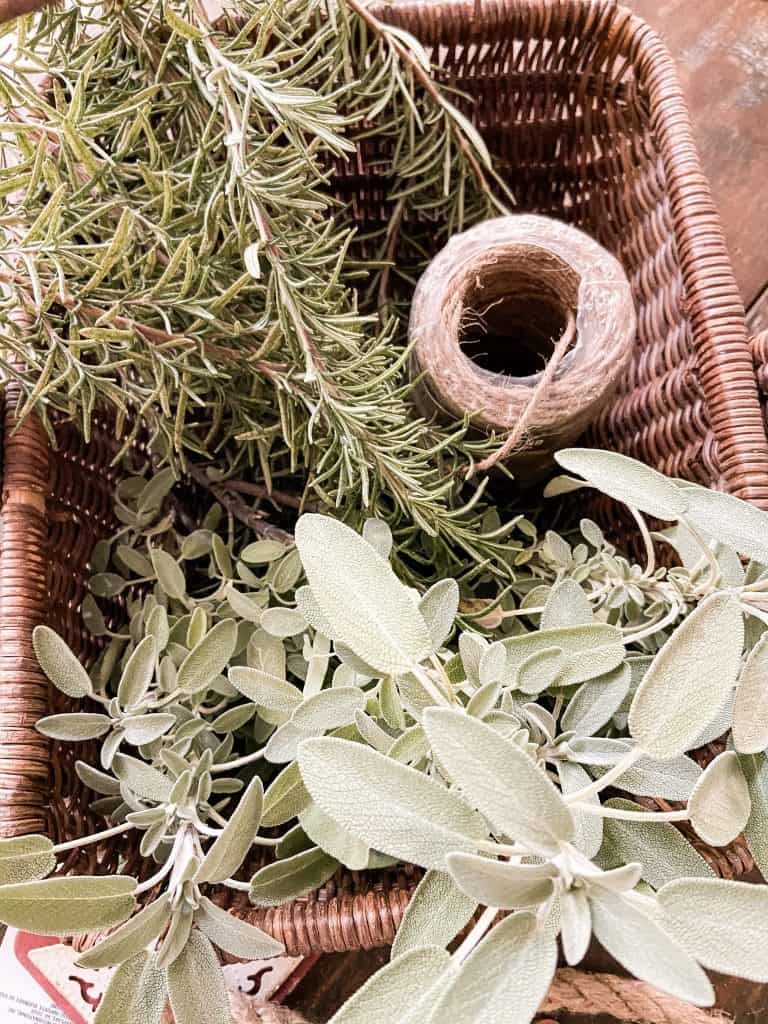 Herbs gathered for Dried Fruit and Herb Christmas Garland