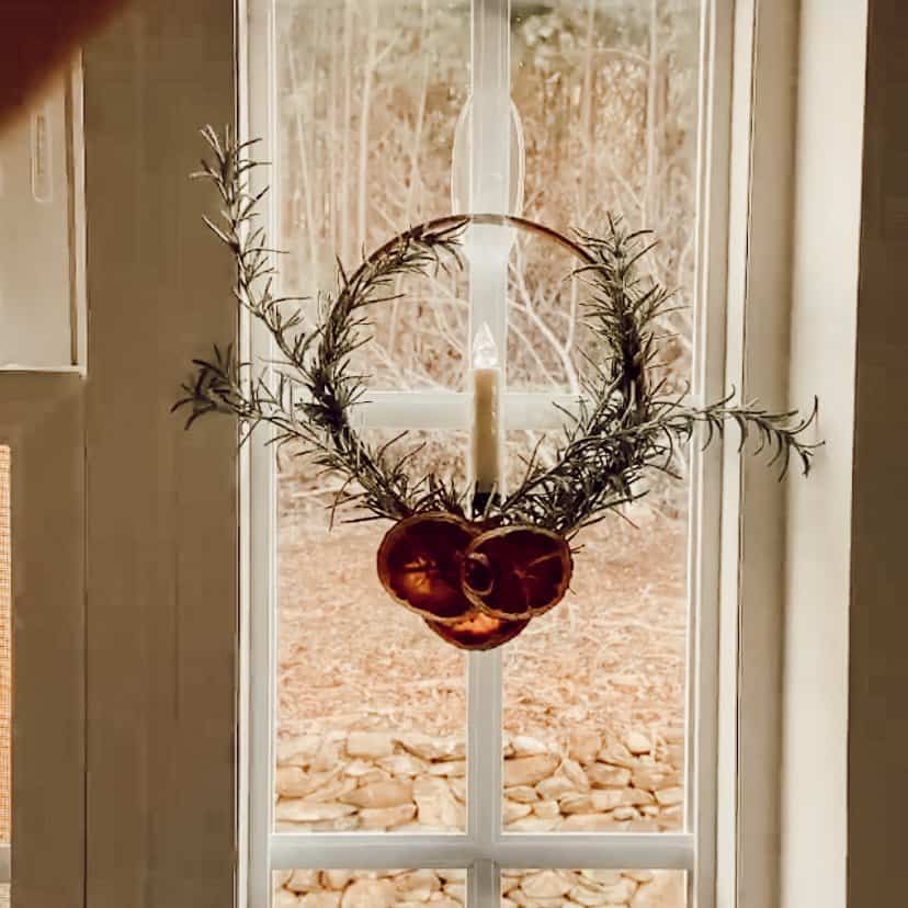 Dried Orange Wreath with Rosemary and Candle