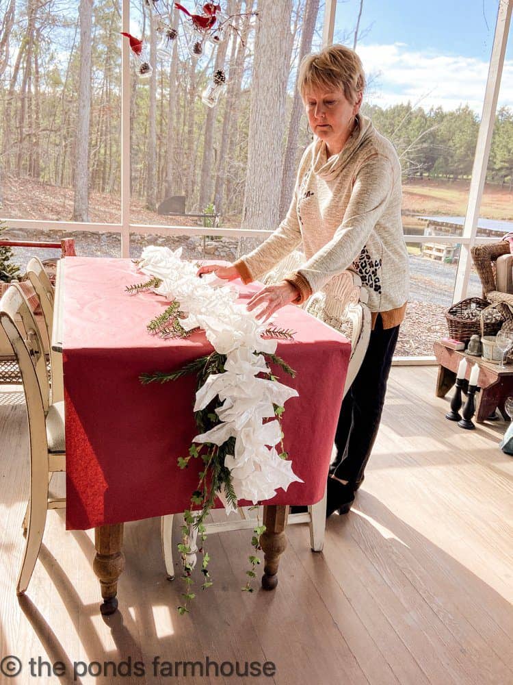 Coffee Filter Floral Table Garland looks great for Christmas, Weddings, Showers, and on a mantel.