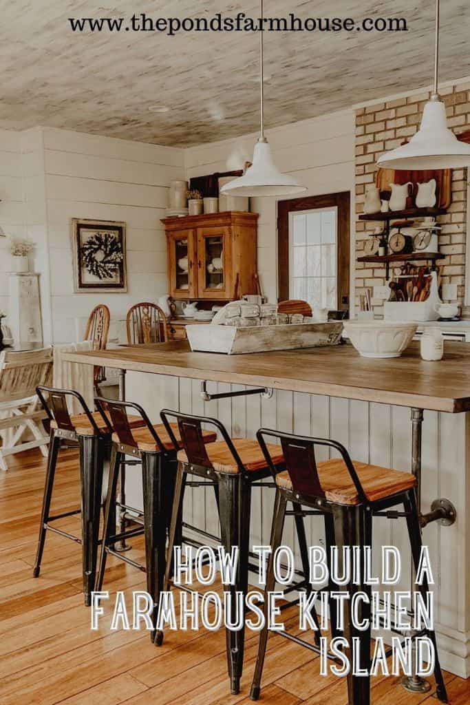 How To Build A Farmhouse Kitchen Island with repurposed furniture for a rustic, industrial farmhouse feel.