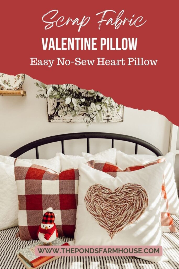 scrap fabric valentine pillow - Easy no sew heart pillow cover.