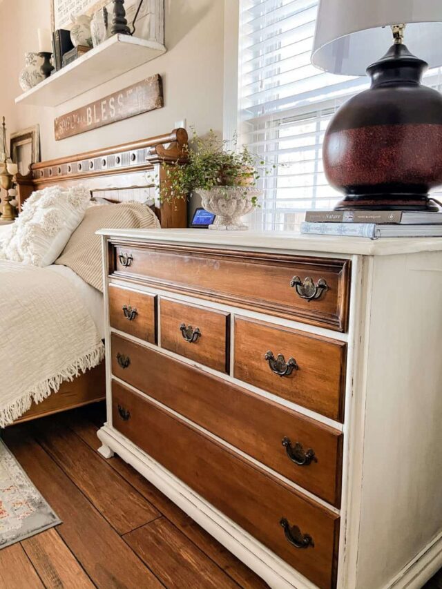 Furniture Makeover. Repurposed dresser in farmhouse bedroom. 