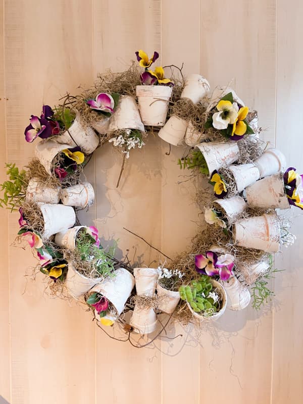clay pot Spring Wreath with Dollar Tree Supplies