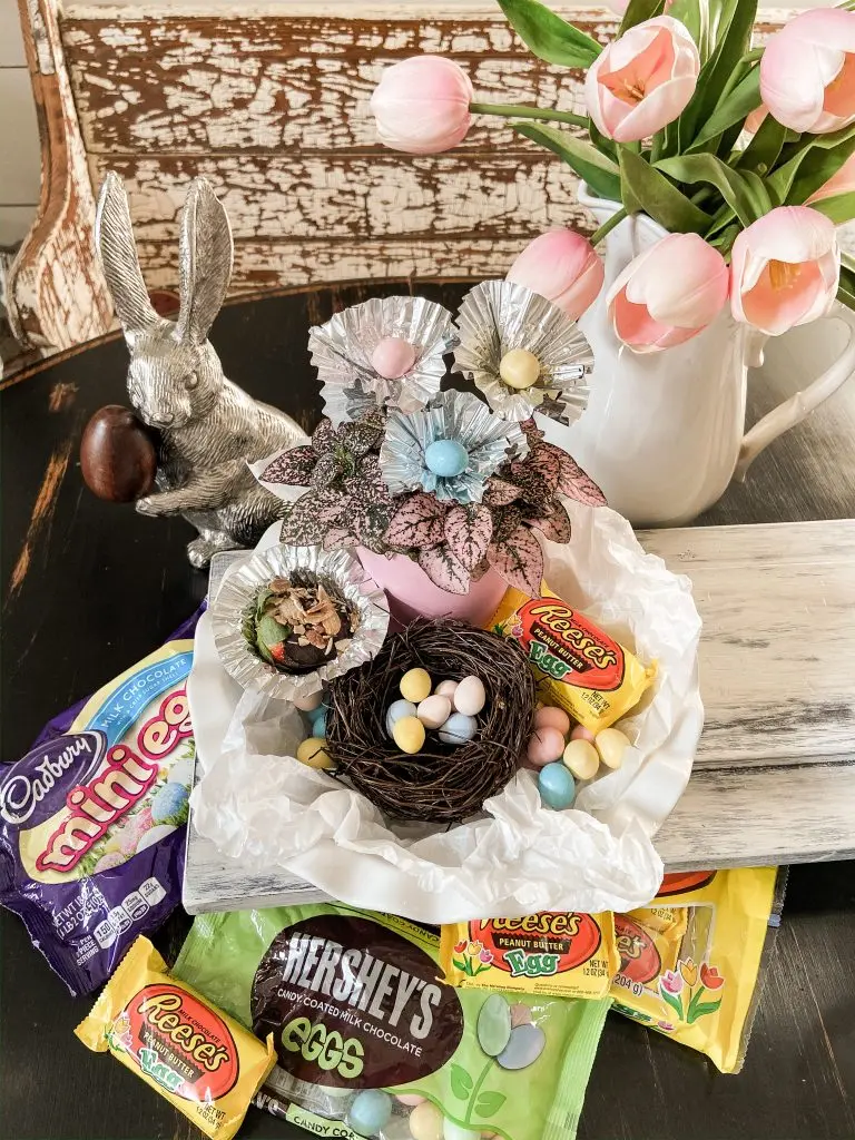 Easter candies in bird nest