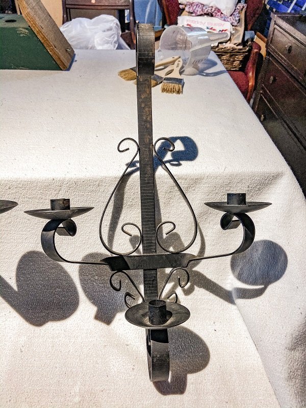 old iron sconces from thrift store.