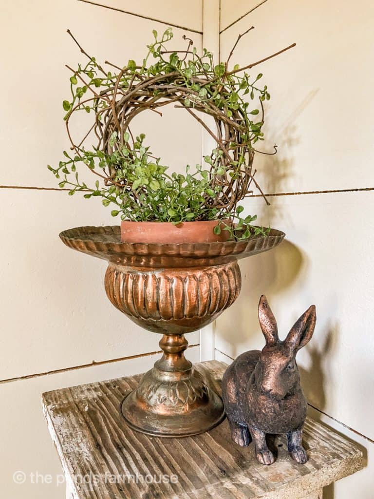 Small DIY Grapevine Topiary in copper container