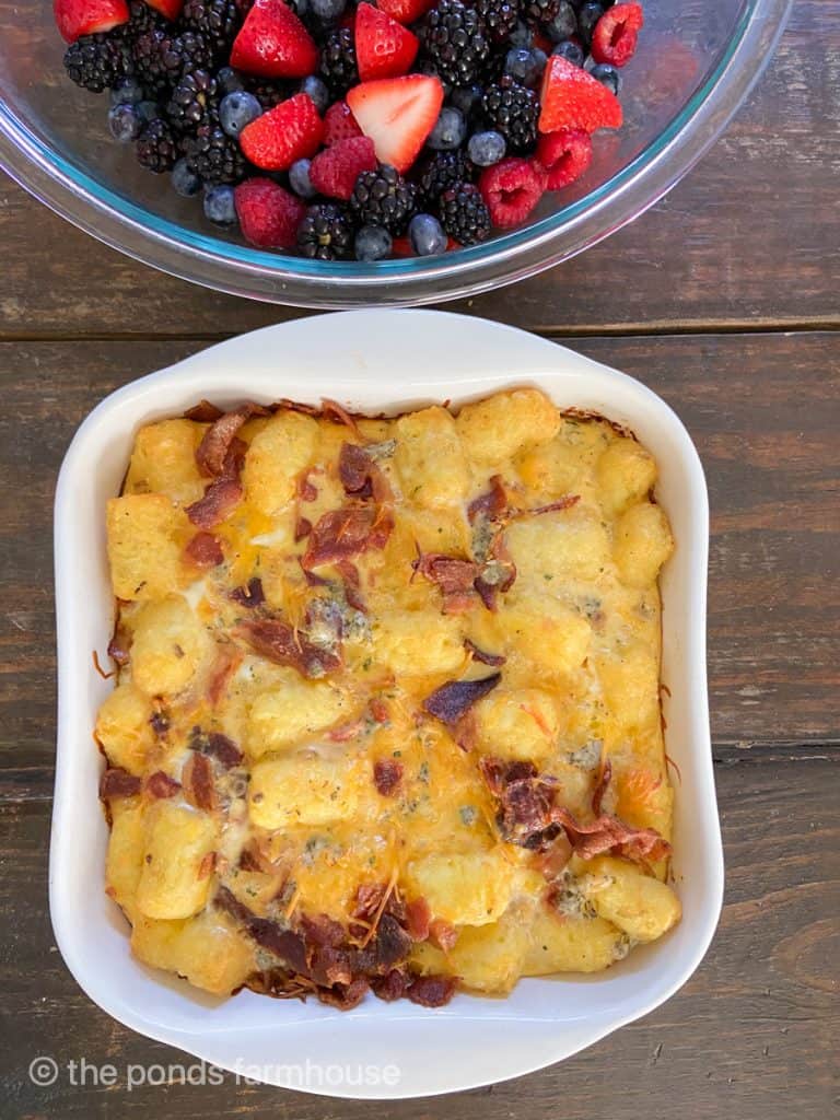 Christmas Brunch Hearty Breakfast Casserole with fruit