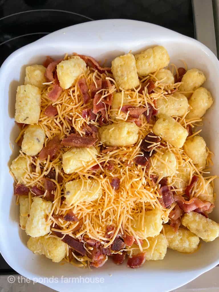 Tater Tot Casserole Recipe with cheese and bacon