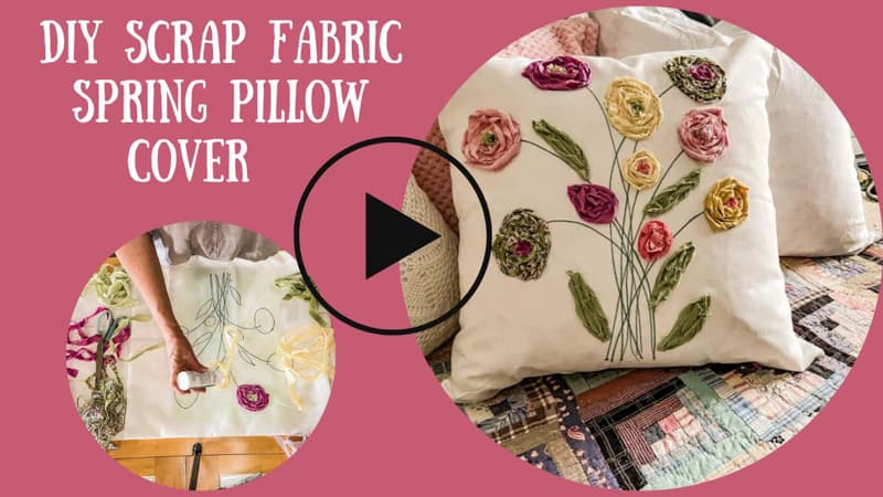 Upcycled scrap Fabric Easy No Sew Spring Pillow Cover
