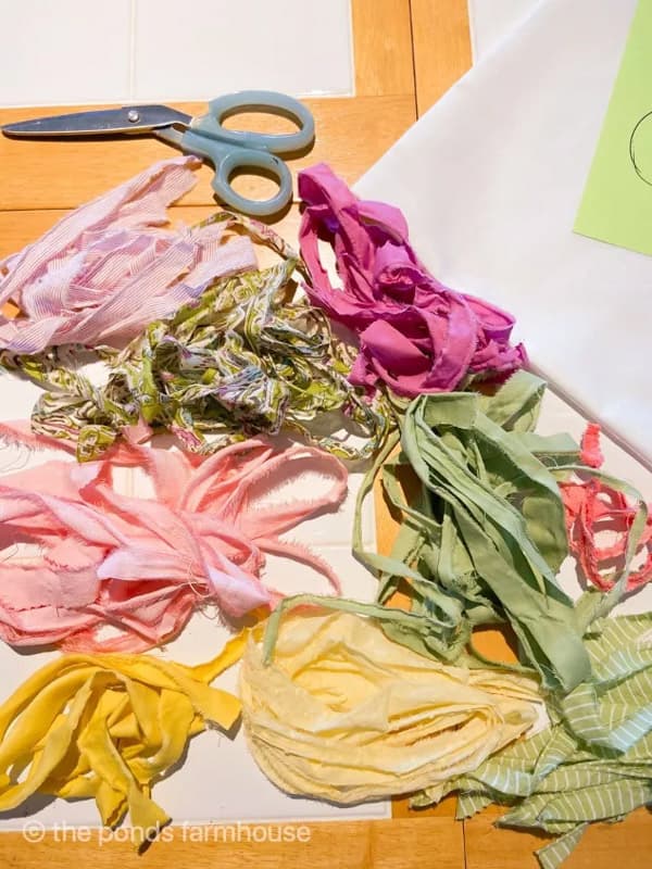 Scrap Fabrics torn in strips for DIY Pillow cover