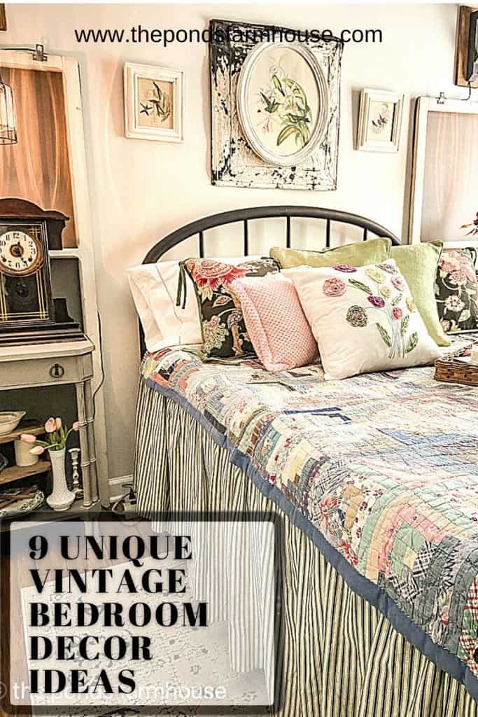 Vintage Bedroom Ideas with Antiques and Thrift Store Finds for Modern Farmhouse Decor Inspiration.